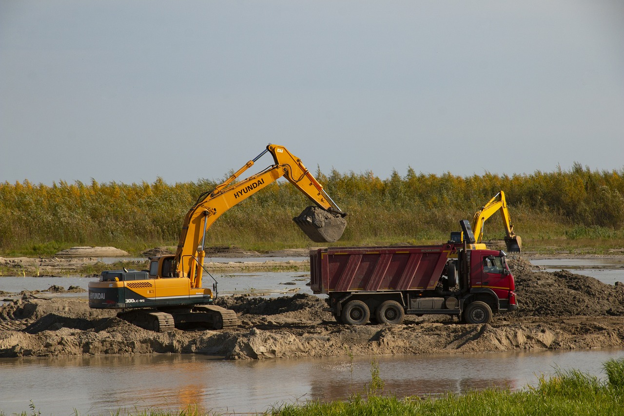 excavator, dump truck, truck, machinery, sand, quarry, dump truck, dump truck, dump truck, dump truck, dump truck